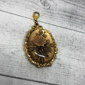 Vintage Max Factor Large Floral Lucite or Glass Locket Pendant Statement…